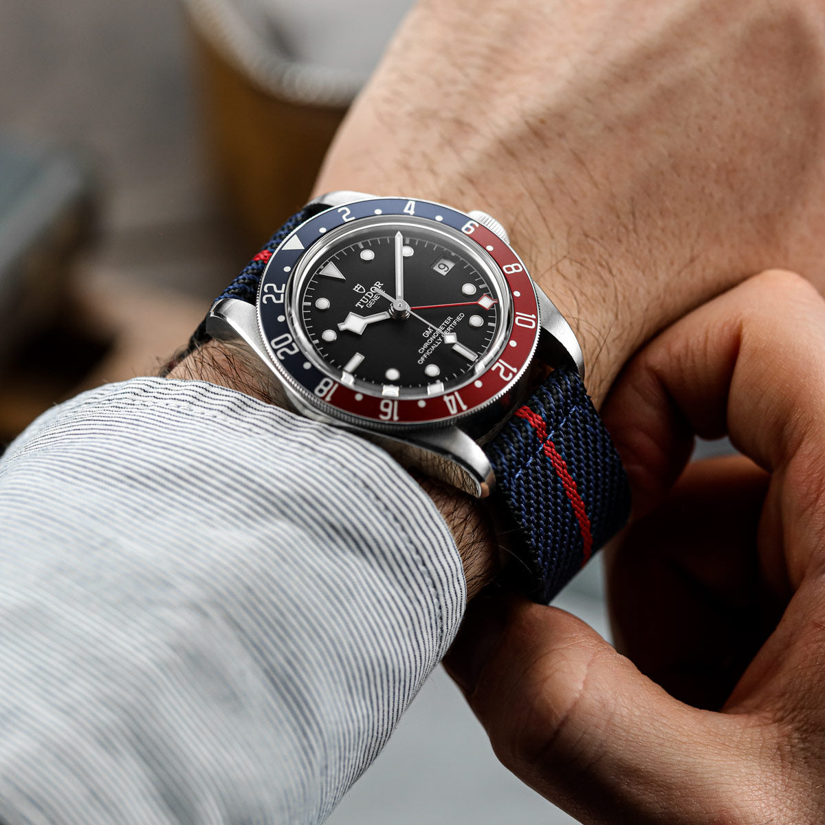 Seasalter Military Nylon Watch Strap - Blue/Red