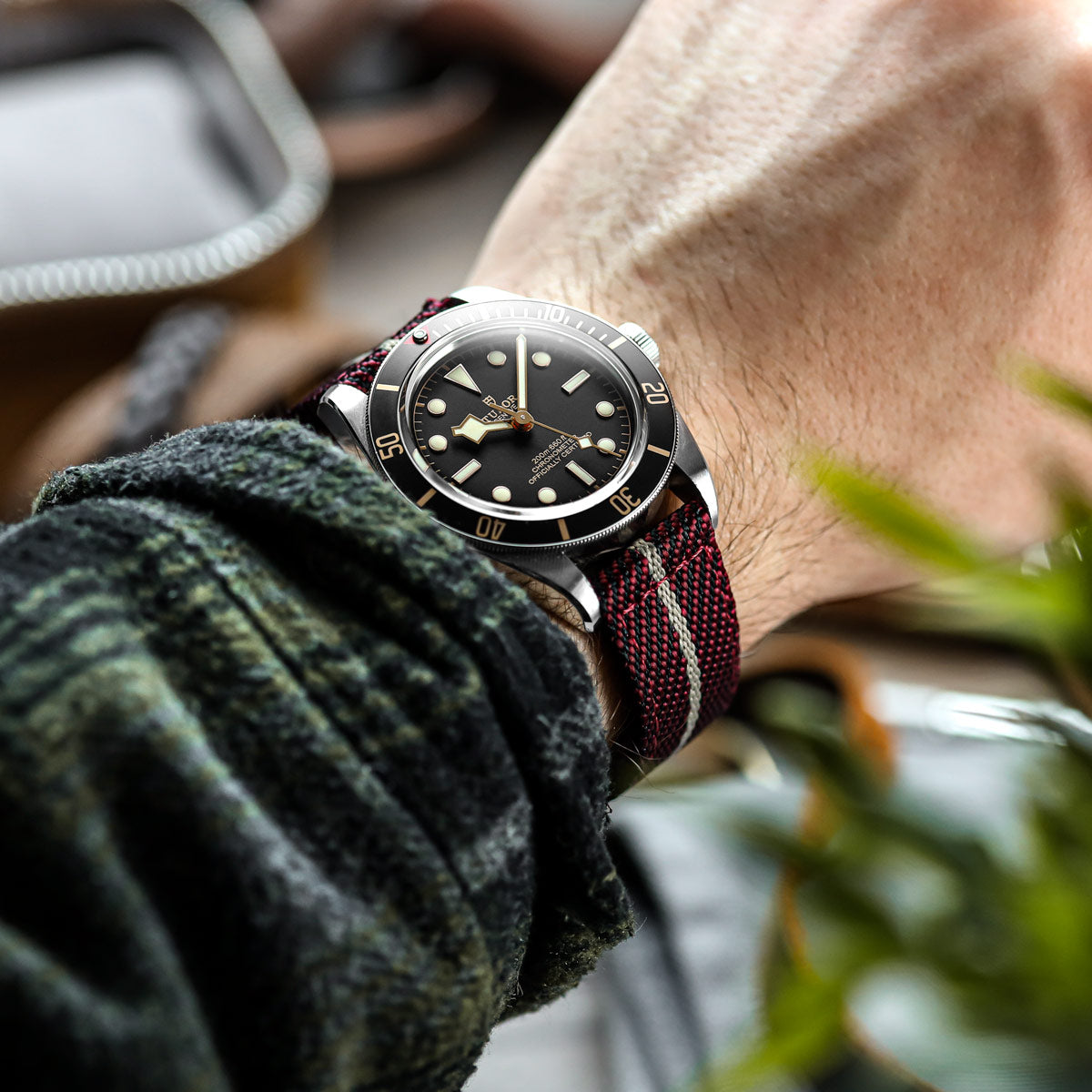 Seasalter Military Nylon Watch Strap - Burgundy/Beige