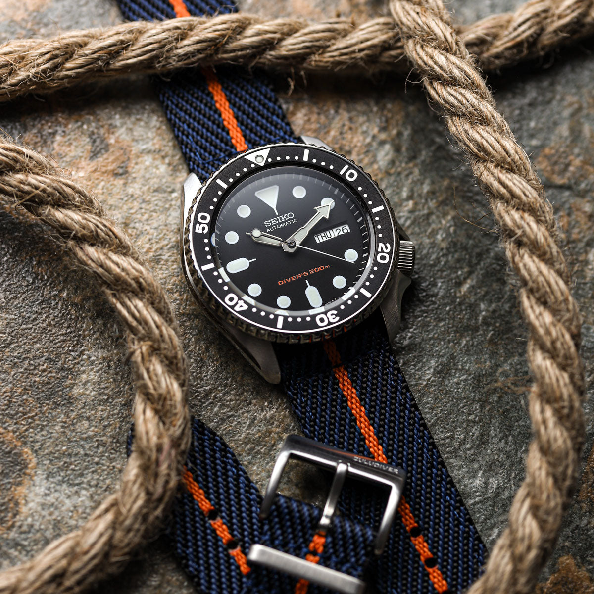 Seasalter Military Nylon Watch Strap - Blue/Orange