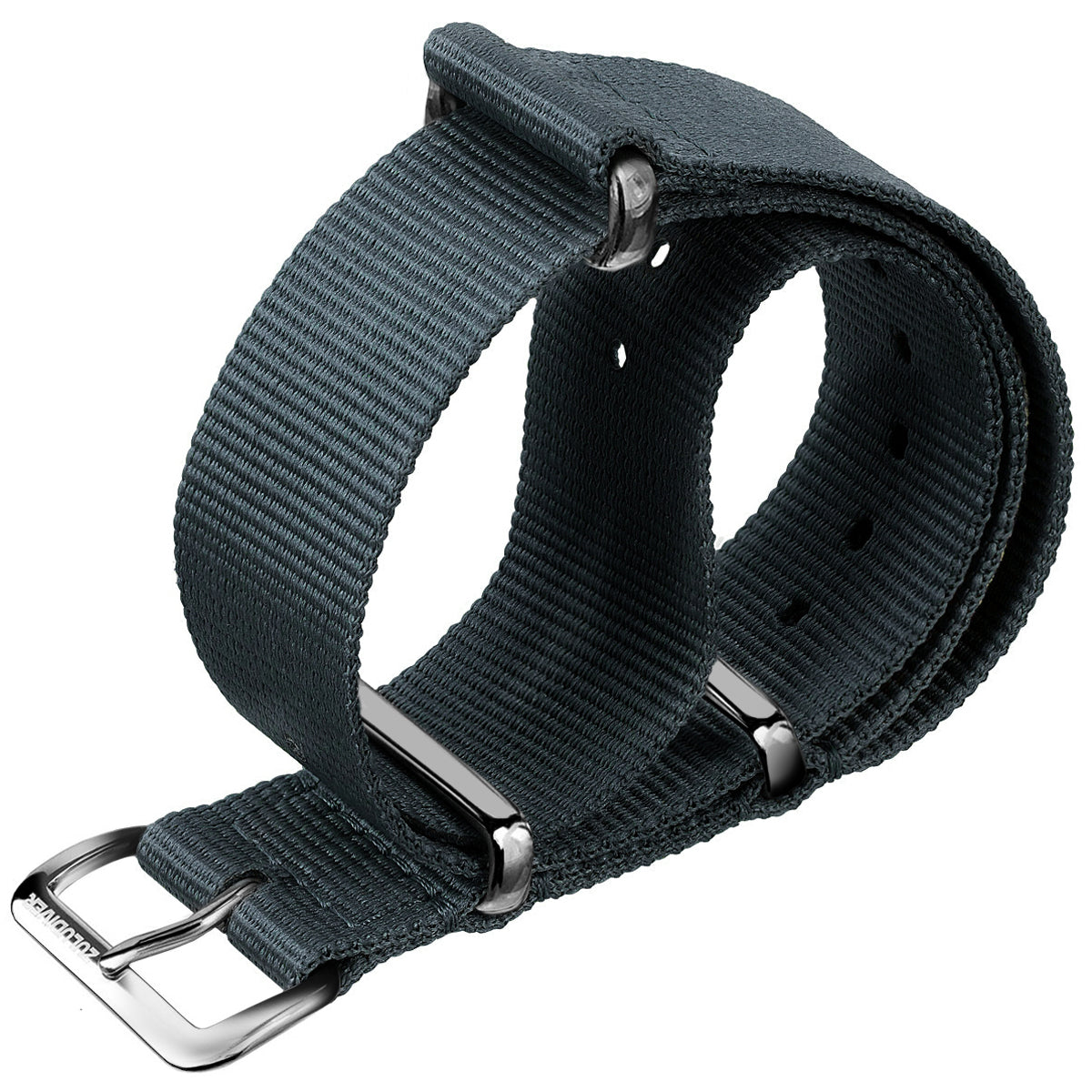 Military NATO watch strap, colour admiralty grey, with polished stainless steel hardware