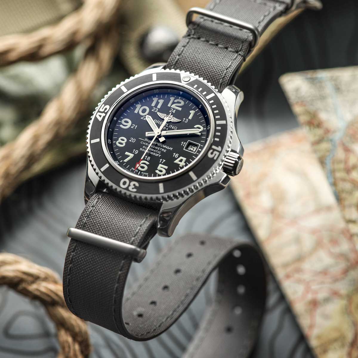 1973 British Military Cyclone Sailcloth Watch Strap - Admiralty Grey