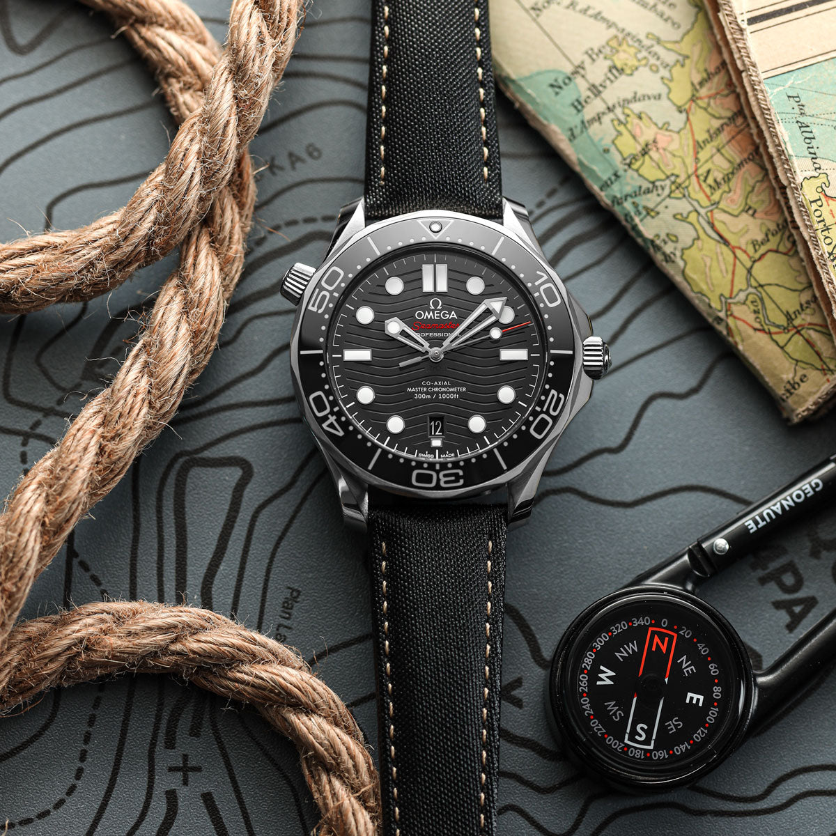 Mayday Regatta Sailcloth Divers Watch Strap - Pirate Black