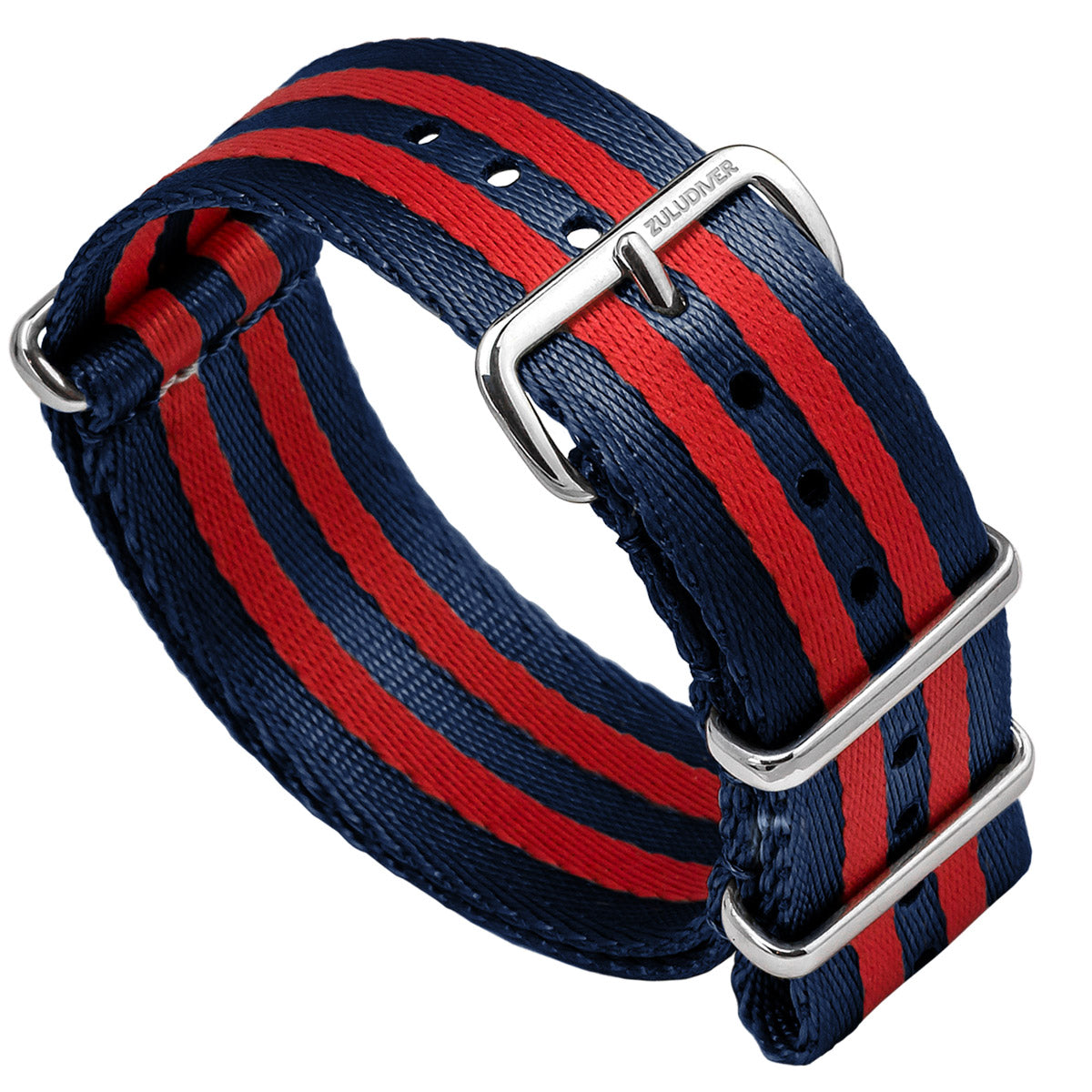 Omega style NATO Watch Straps, blue and red stripe colours, white background image