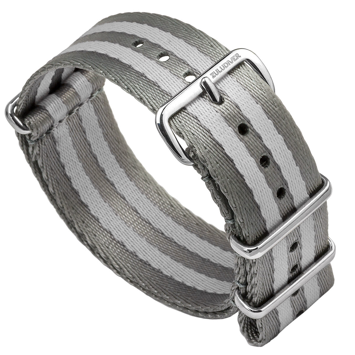 Omega style NATO Watch Straps, grey stripe colours, white background image
