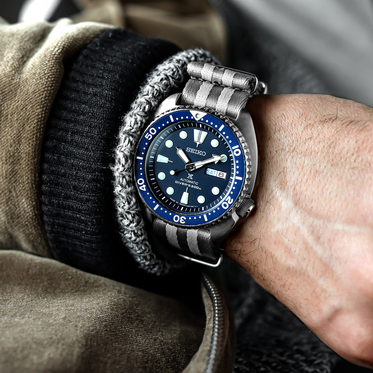 Omega style NATO Watch Straps, grey stripe colours, white background image