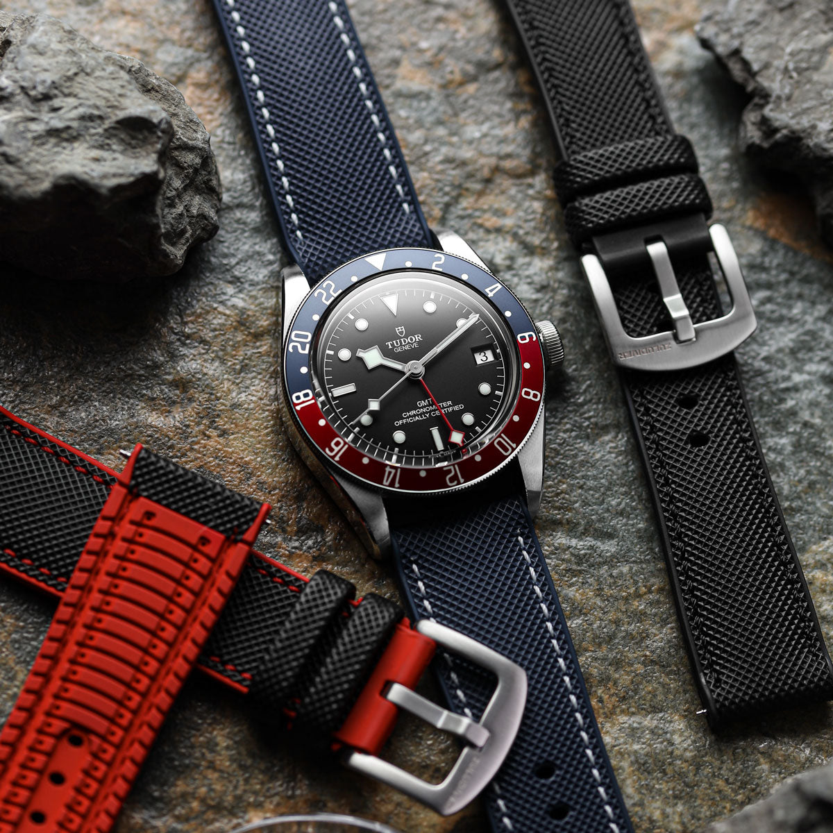 ANVIL FKM Rubber Watch Strap - Blue / White - additional image 1