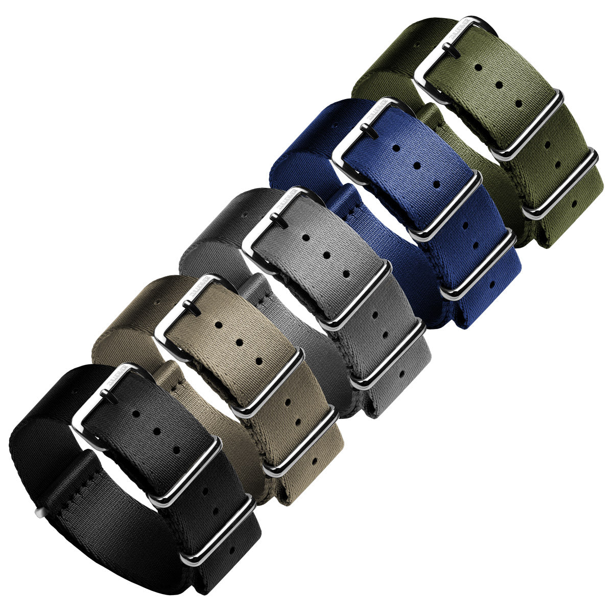 Group picture of Professional NATO Watch Straps,Black/desert sand/grey/blue/green, white background image