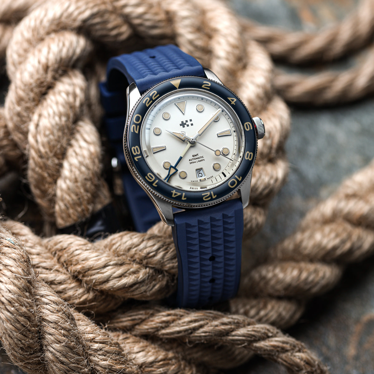 Seacroft Waffle FKM Rubber Dive Watch Strap - Navy Blue