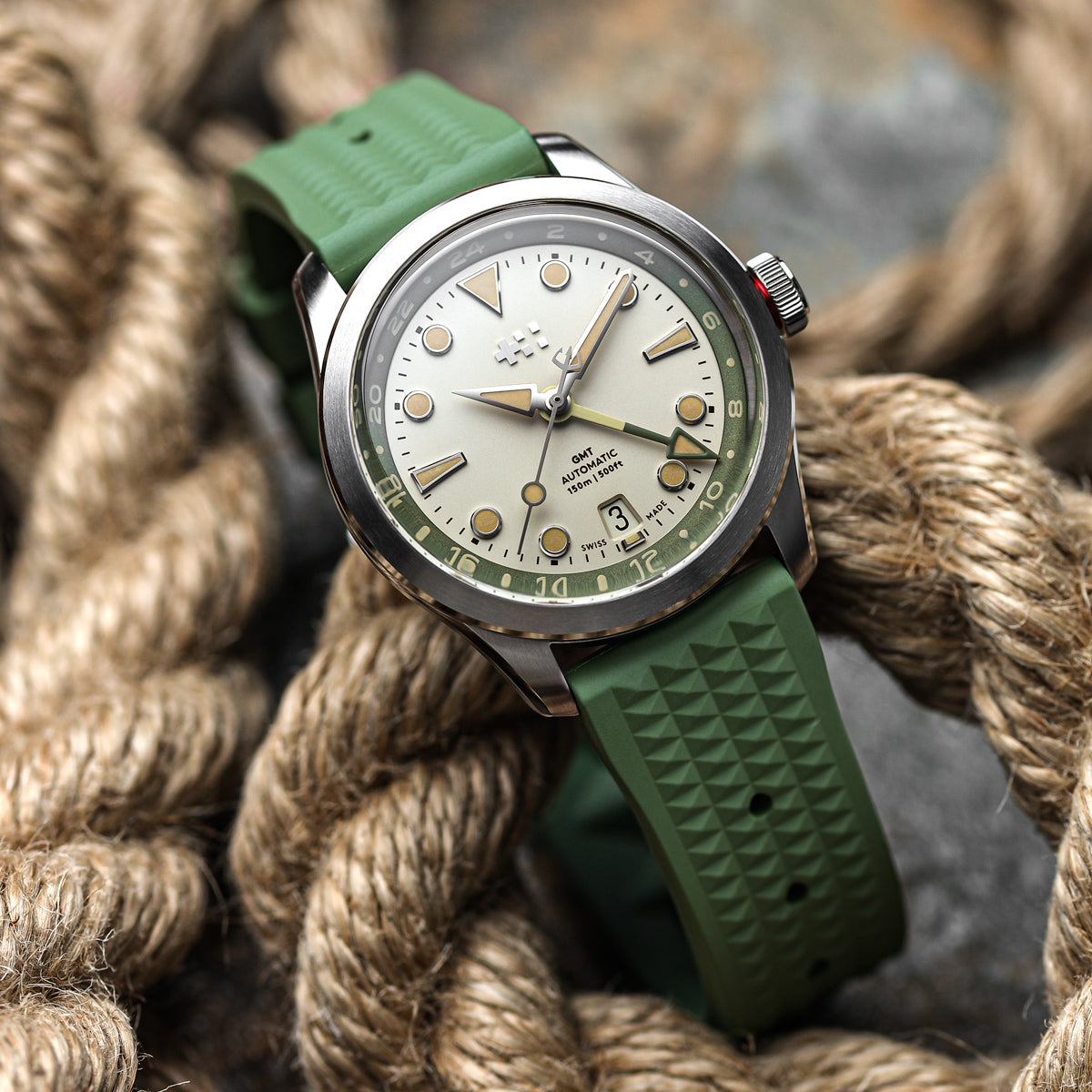  Seacroft Waffle FKM Rubber Dive Watch Strap - Army Green