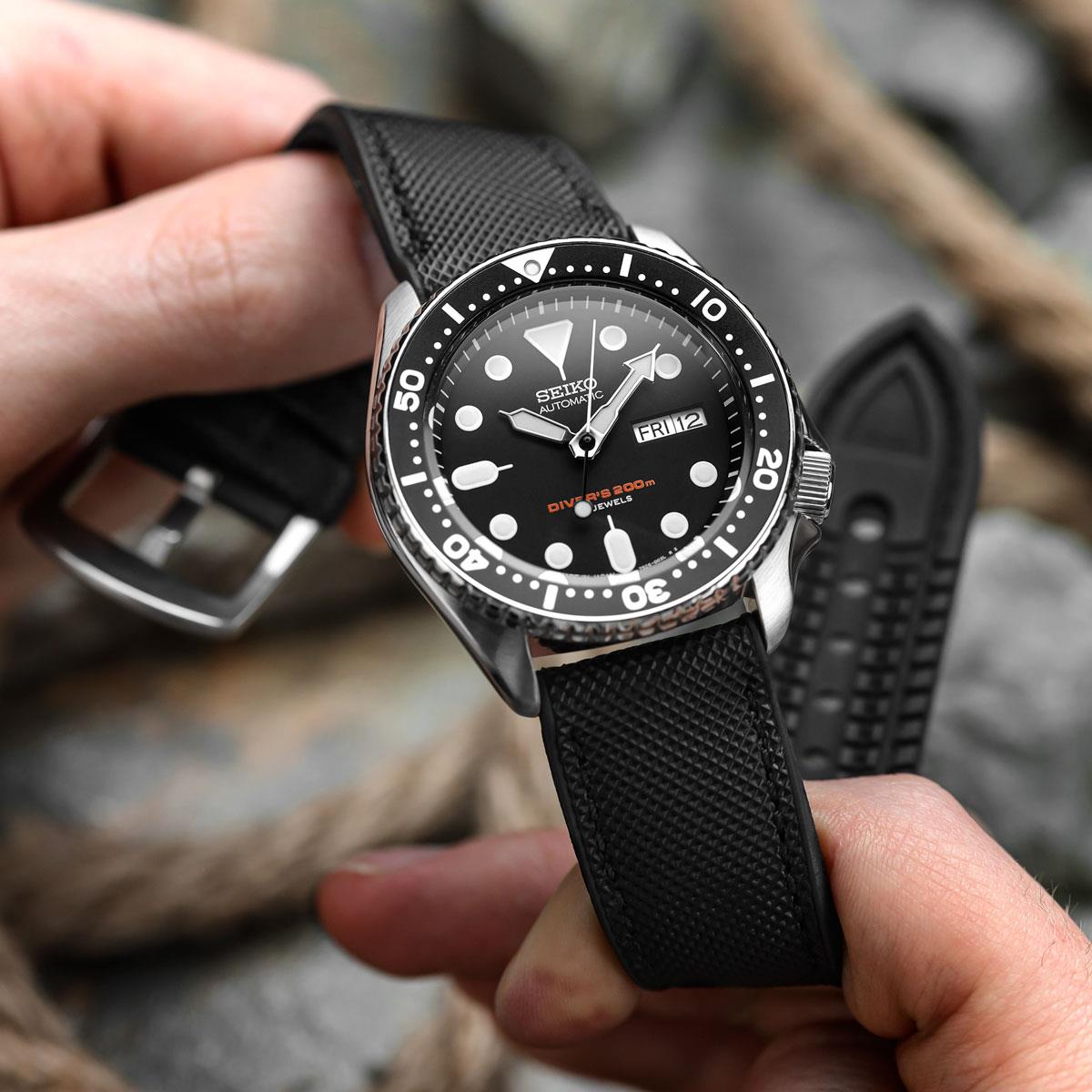 ANVIL FKM Rubber Watch Strap - Black / Black