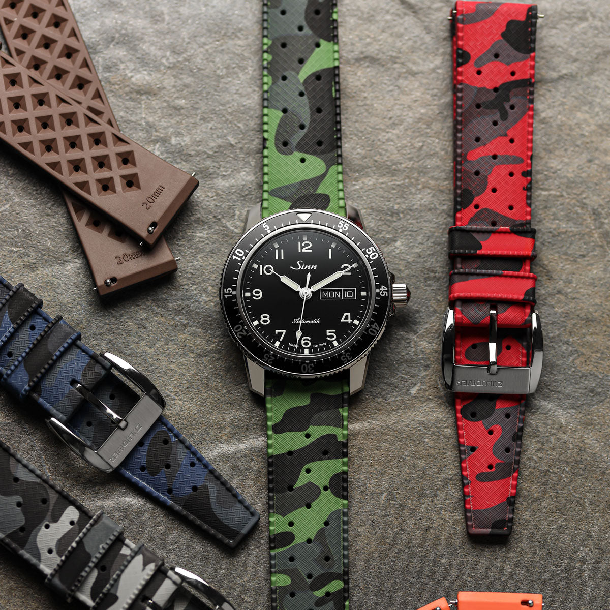 ZULUDIVER Tropical Style Camo Rubber Watch Strap - Green