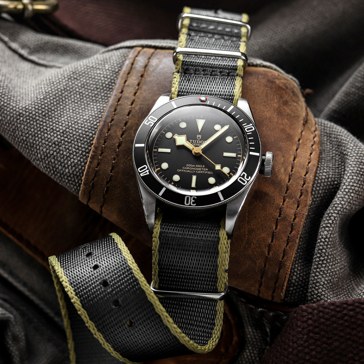 ZULUDIVER Iridescent Linen Weave Military Nylon Watch Strap - Grey/Sand