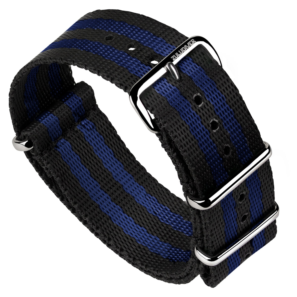 ZULUDIVER Iridescent Linen Weave Military Nylon Watch Strap - Black/Blue