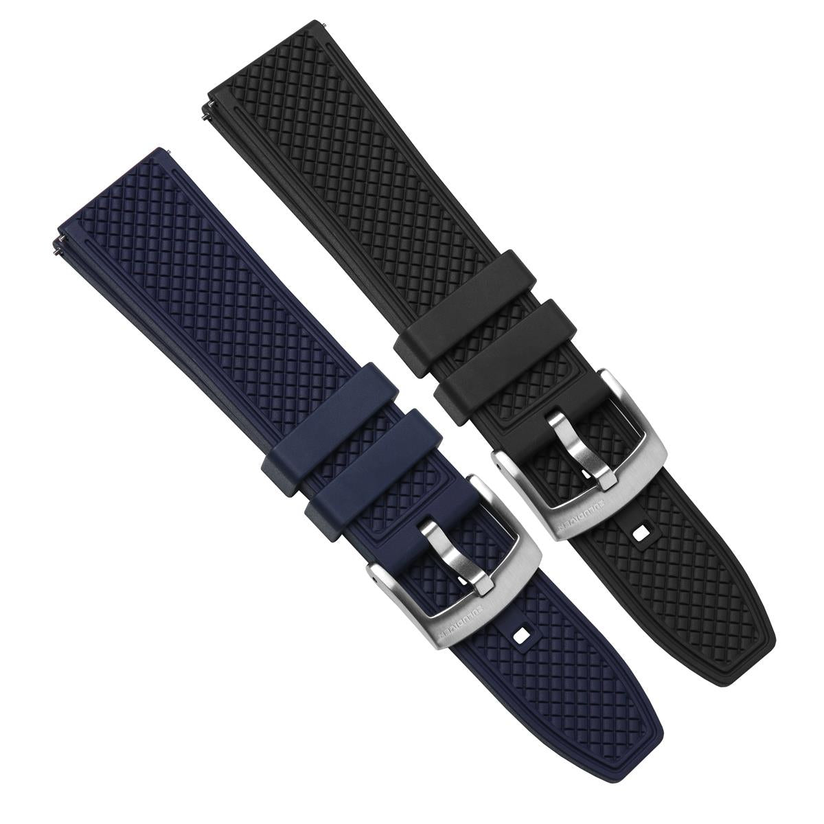 FKM Rubber Watch Strap, Black and Blue