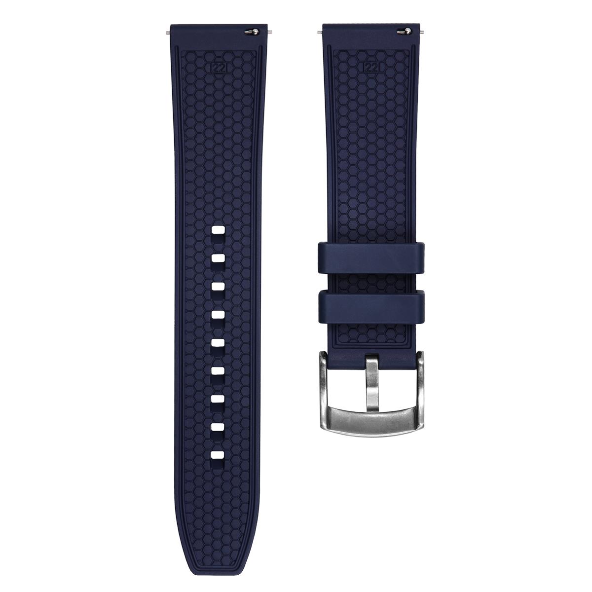 Blue FKM rubber watch strap with a honeycombe pattern